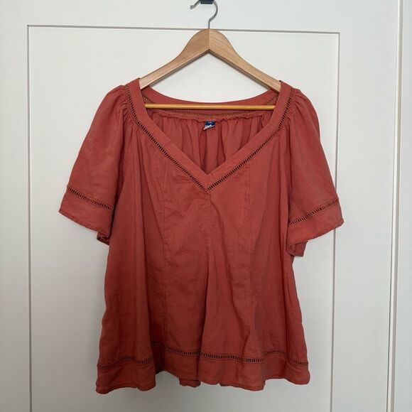 Old Navy Blouse Top Womens Sz XXL Coral Lace Peasant Cottagecore Boho Summer - Picture 1 of 10